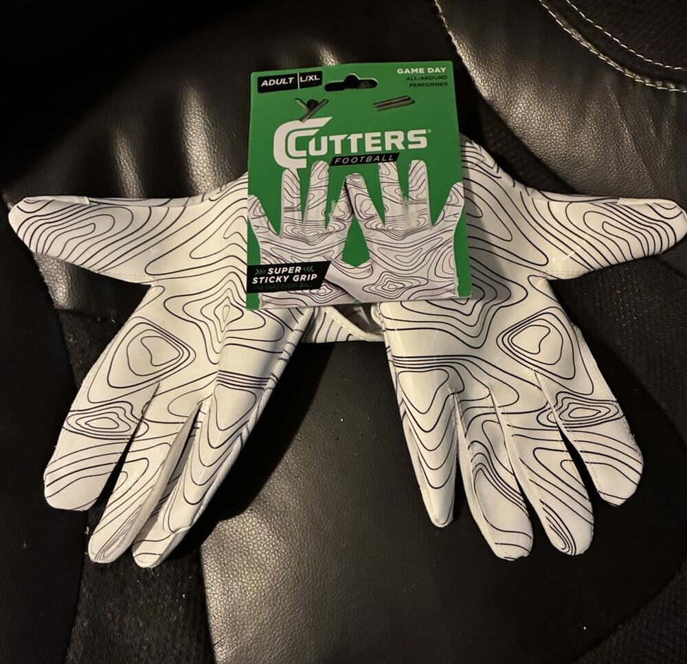 Cutters Game Day Receiver Gloves Sticky Grip Football Adult L/XL White/Black